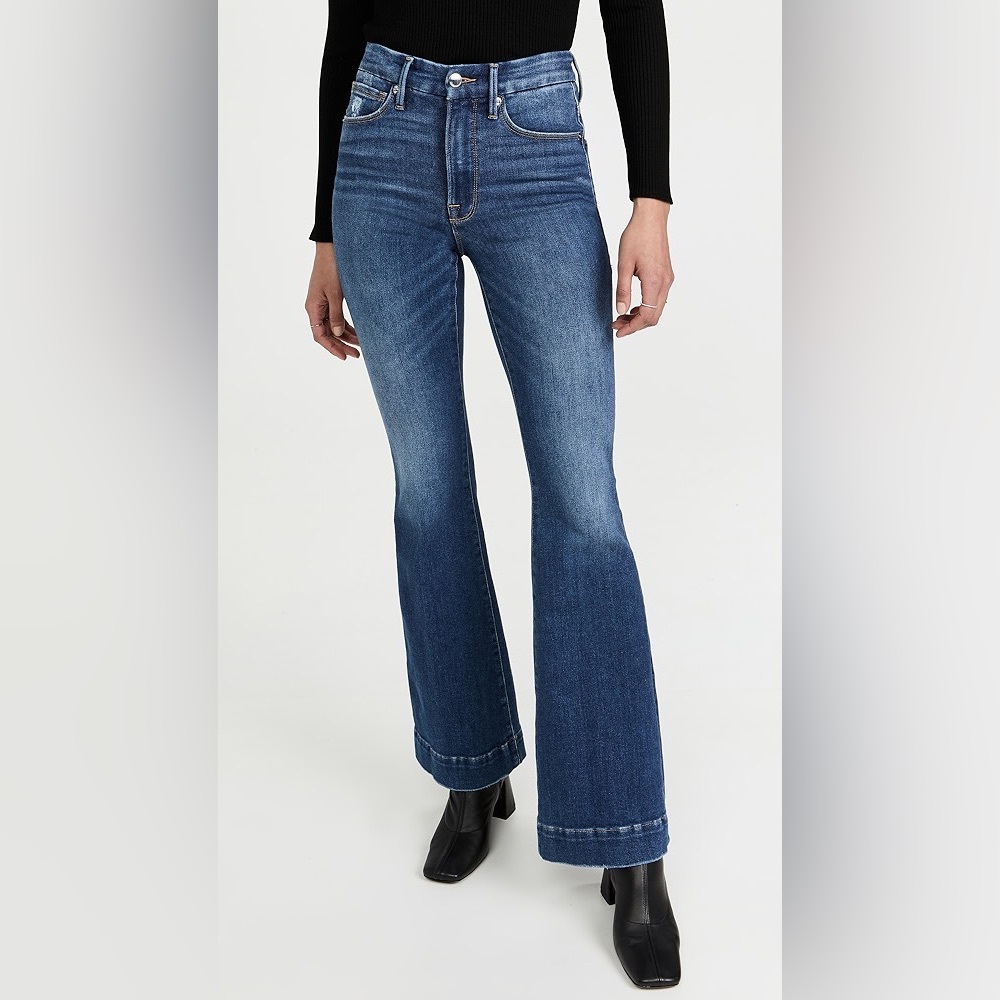 GOOD AMERICAN GOOD LEGS FLARE DEEP V BACK JEANS BLUE843 New w Tags